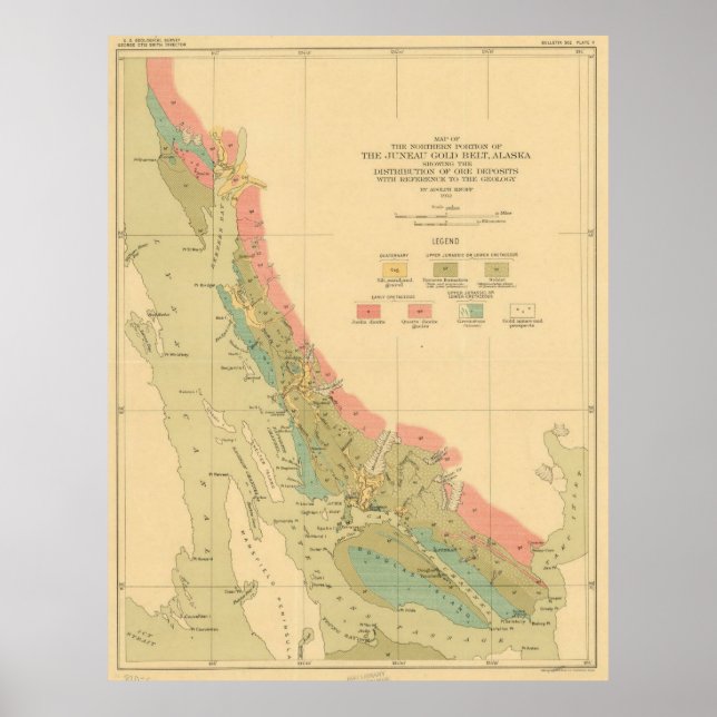 Vintage Geological Karta i Juneau Alaska (1912) Poster (Framsidan)