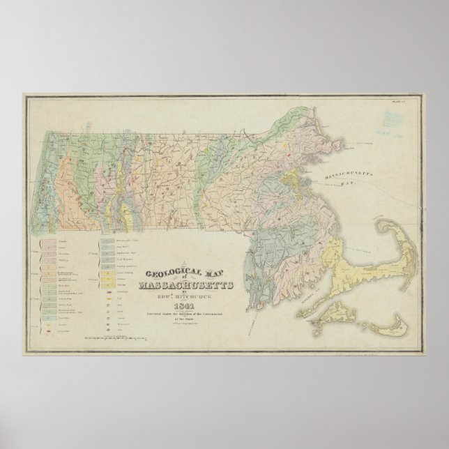 Vintage Geological Karta of Massachusetts (1841) Poster (Framsidan)