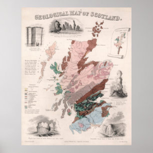 Vintage Geological Karta of Scotland (1850) Poster