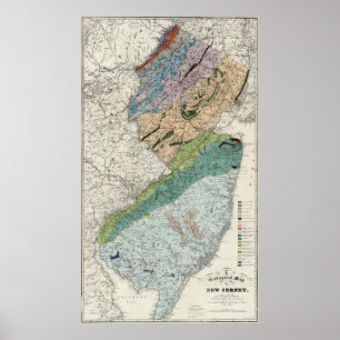 Vintage Geologiskt Karta i New jersey (1839) Poster
