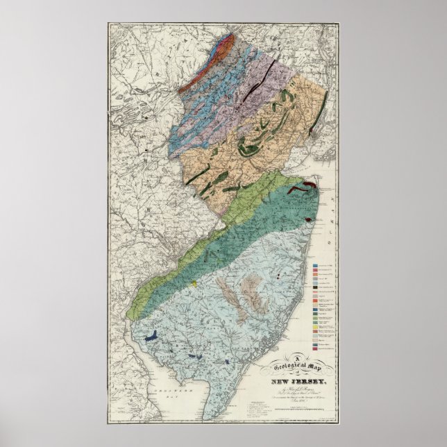 Vintage Geologiskt Karta i New jersey (1839) Poster (Framsidan)
