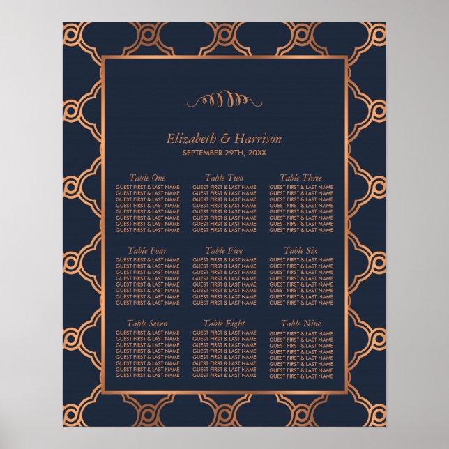 Vintage Geometric Art Deco Gatsby Bröllop Seatby Poster (Framsidan)