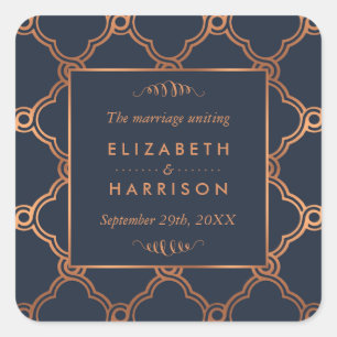 Vintage Geometric Art Deco Gatsby Wedding Favor Fyrkantigt Klistermärke