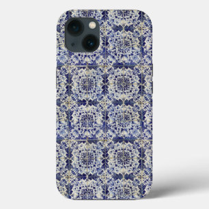 Vintage Geometric Blue White Tile Mönster