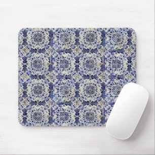 Vintage Geometric Blue White Tile Mönster Musmatta