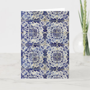 Vintage Geometric Blue White Tile Mönster Tack Kort