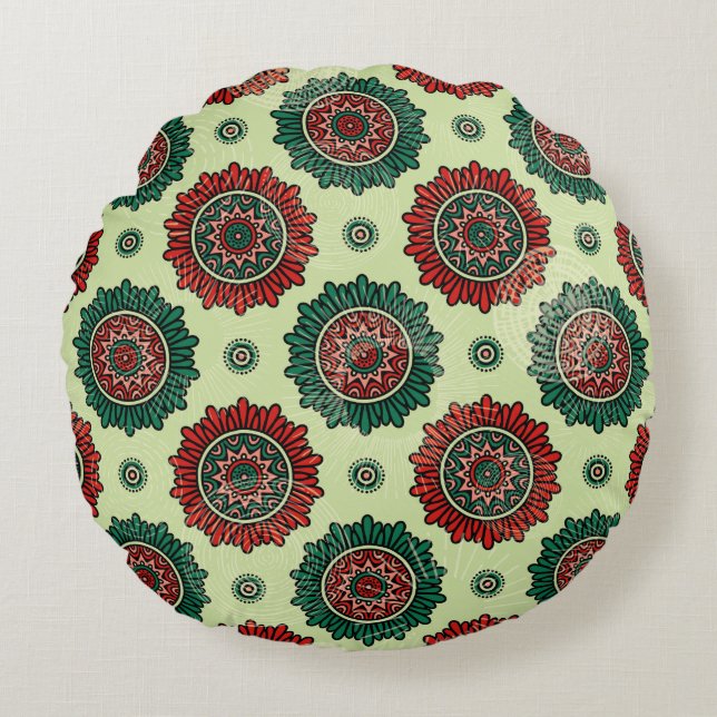 Vintage Geometric Circle Dots Boho Mandala Rund Kudde (Framsidan)