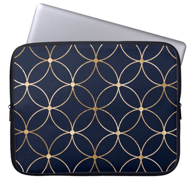 Vintage Geometric: Guld Blue Abstrakt Laptop Fodral (Framsidan)