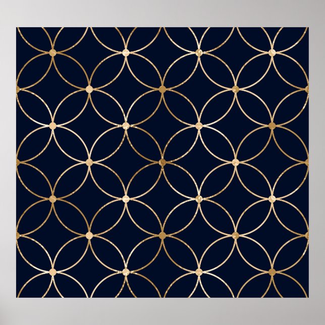 Vintage Geometric: Guld Blue Abstrakt Poster (Framsidan)
