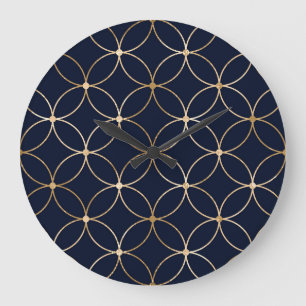 Vintage Geometric: Guld Blue Abstrakt Stor Klocka