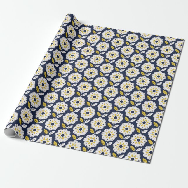 Vintage Geometrisk blomma Mönster Presentpapper (Utrullad)