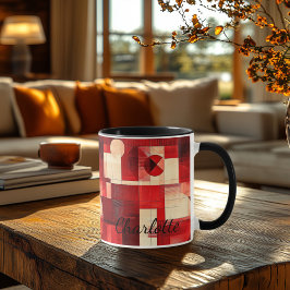 Vintage Geometrisk Mugg - Personlig Röd Abstrakt