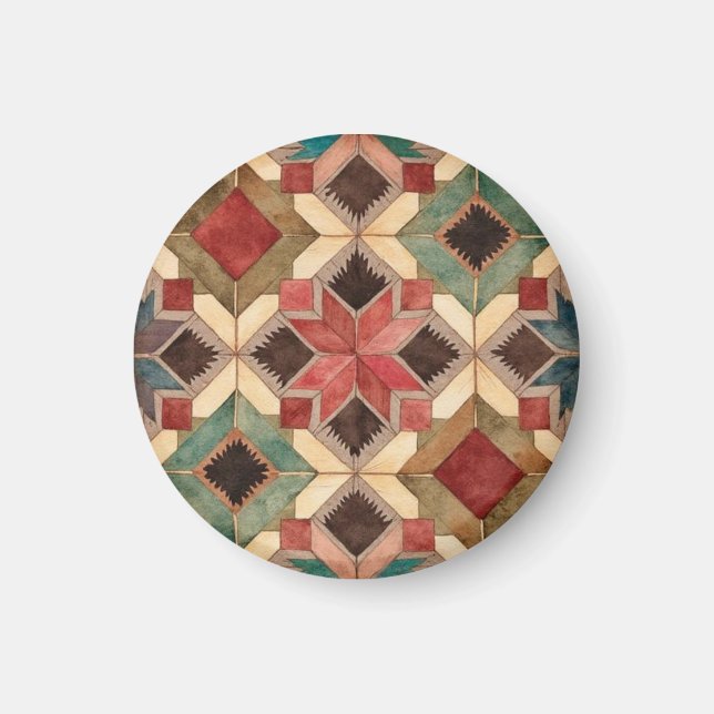 vintage geometriskt lapptäcksblock konst mönster magnet (Framsidan)