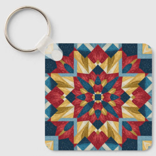 vintage geometriskt lapptäcksblock konstnärligt mö nyckelring