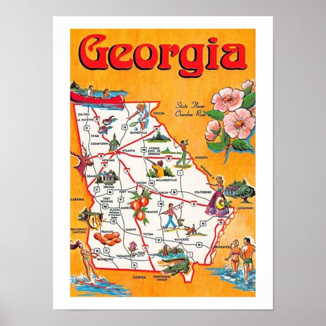 Vintage Georgia vykort 12x16 tryck (Framsidan)
