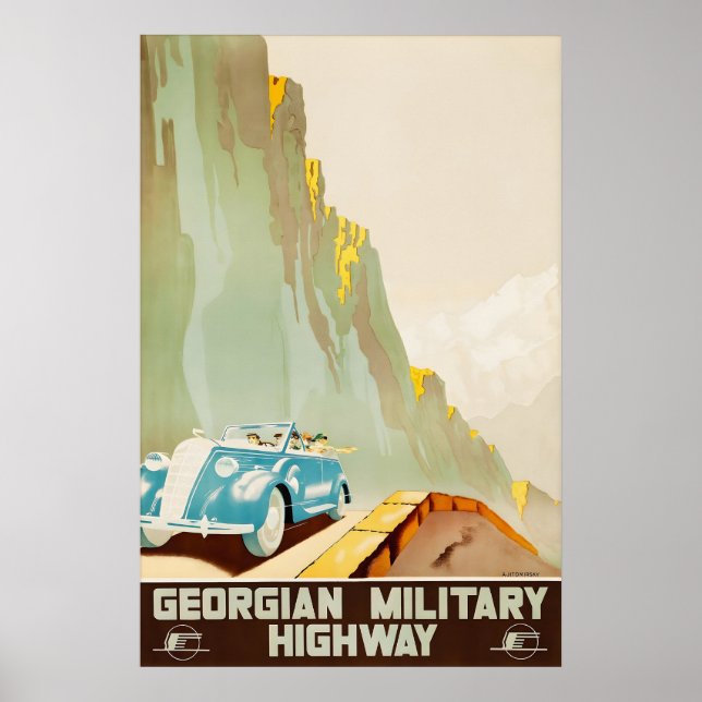 Vintage Georgiska militärvägen - Reseskylat Poster (Framsidan)