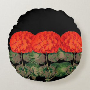 Vintage Geranium Trio - fet blommigt    Rund Kudde