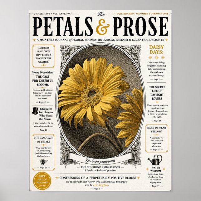 Vintage Gerber Daisy Tidskriftsomslag Väggkonst   (Framsidan)