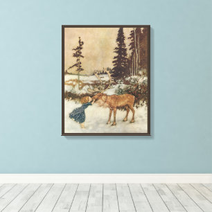 Vintage Gerda och renen av Edmund Dulac Canvastryck