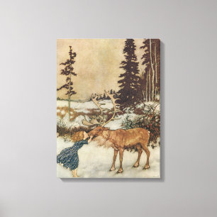 Vintage Gerda och renen av Edmund Dulac Canvastryck