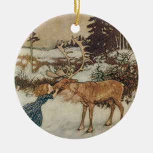 Vintage Gerda och Rener av Edmund Dulac Julgransprydnad Keramik