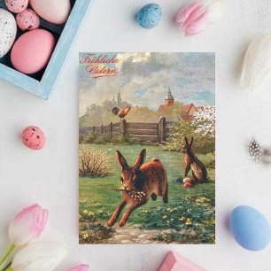 Vintage German Frohe Ostern Påsk Rabbit Helgkort