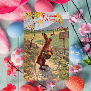 Vintage German Frohe Ostern Påsk Rabbit Helgkort