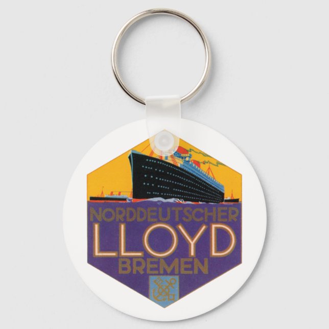 Vintage German Ocean Liner Image Nyckelring (Framsida)