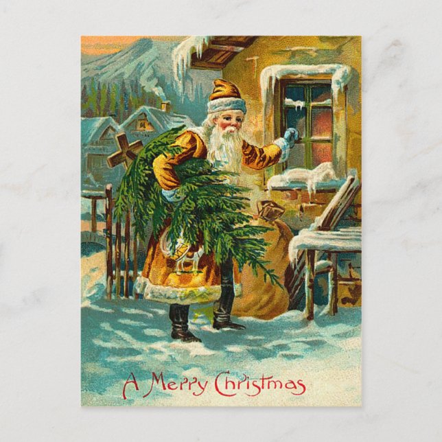 Vintage German Santa in Gult Helg Vykort (Framsida)