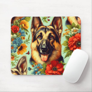 Vintage German Shepherd Blommigt Musmatta