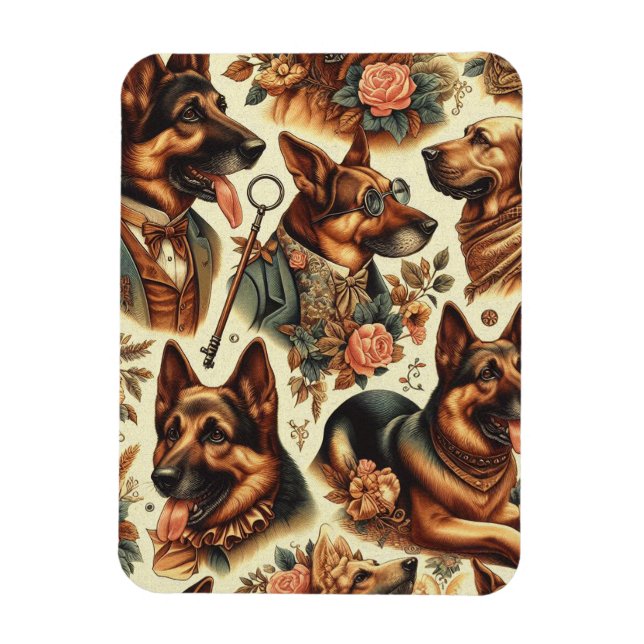 Vintage German Shepherd Illustration Magnet (Vertikal)