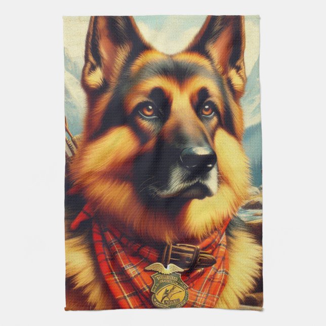 Vintage German Shepherd Painting Kökshandduk (Vertikal)