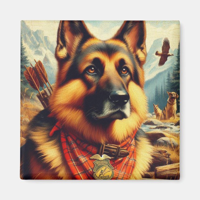 Vintage German Shepherd Painting Magnet (Framsidan)