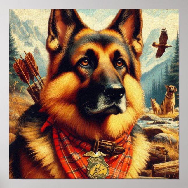 Vintage German Shepherd Painting Poster (Framsidan)