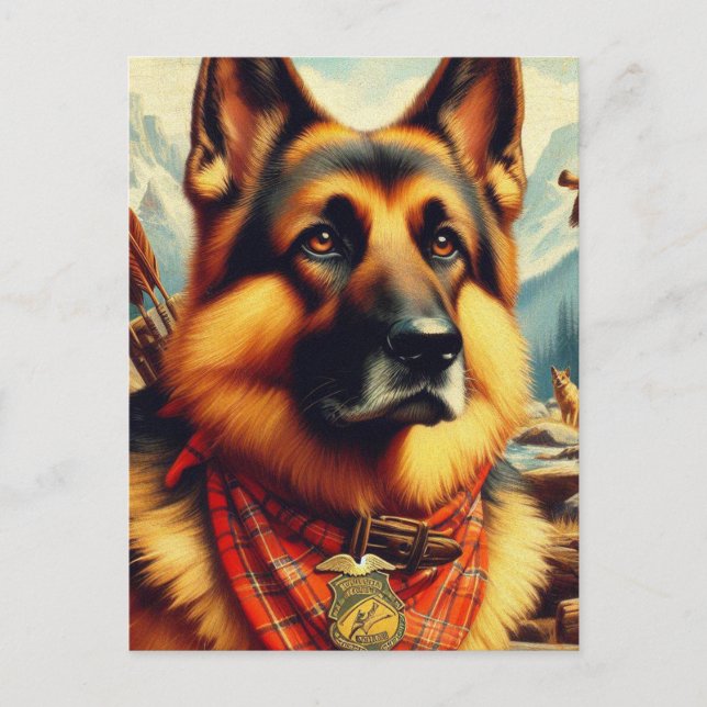 Vintage German Shepherd Painting Vykort (Framsida)