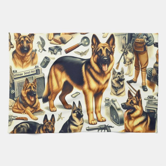 Vintage German Shepherd Seamless Kökshandduk (Horisontell)