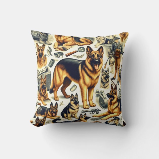 Vintage German Shepherd Seamless Kudde (Framsida)