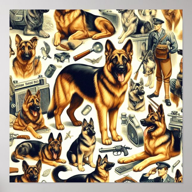 Vintage German Shepherd Seamless Poster (Framsidan)