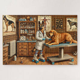 Vintage German Shepherd Vet Retro Dog Clinic Pussel