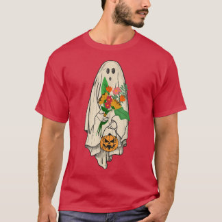 Vintage Ghost Blommigt Cute Graphic Halloween Spoo T Shirt