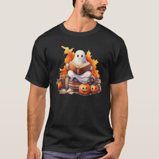 Vintage Ghost Bok Reading Pumpkin Gothic Hallowee T Shirt