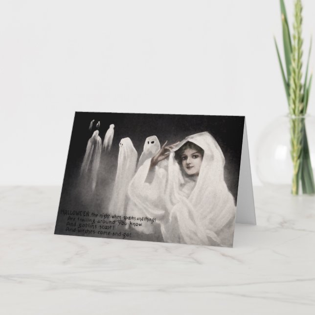 Vintage Ghost Halloween-kort Helgkort (Framsida)