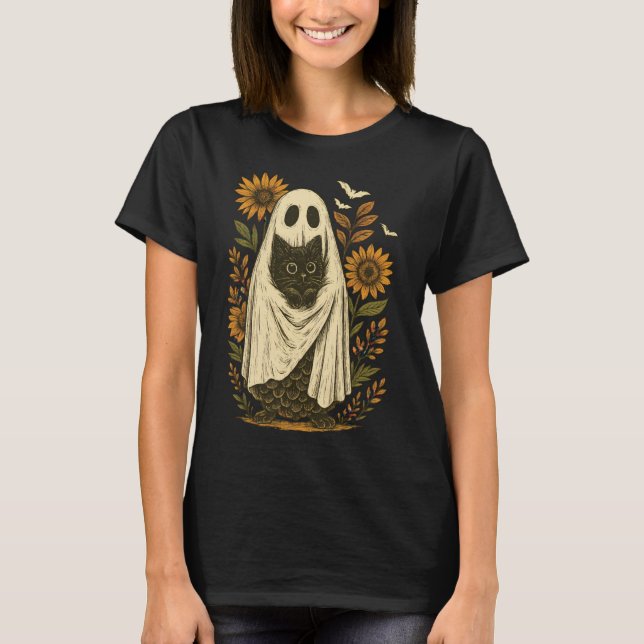 Vintage Ghost med svartkonst T Shirt (Framsida)