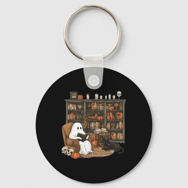 Vintage Ghost Reading Bokar Librarian Teacher Hall Nyckelring (Framsida)
