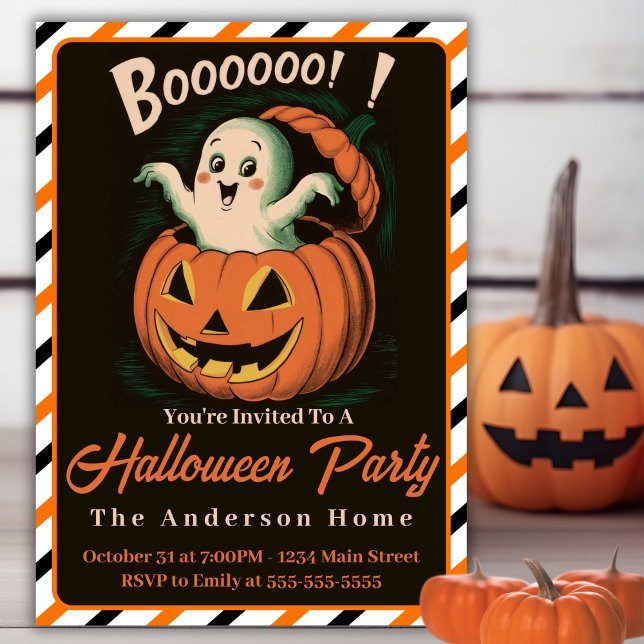 Vintage Ghost-sprängning från Pumpkin Halloween Inbjudningar (Vintage Ghost Bursting From Pumpkin Halloween Invitation)