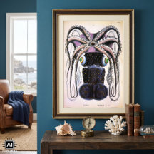 Vintage Giant Octopus eller Squid, Marine Life Ani