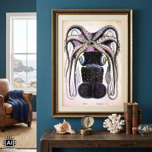 Vintage Giant Octopus eller Squid, Marine Life Ani Poster