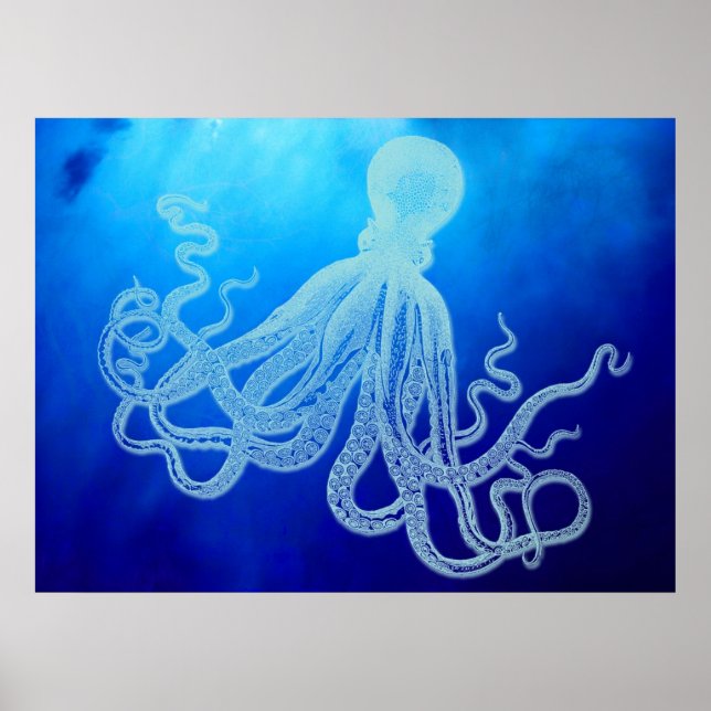 Vintage Giant Octopus i Deep Blue Ocean Poster (Framsidan)
