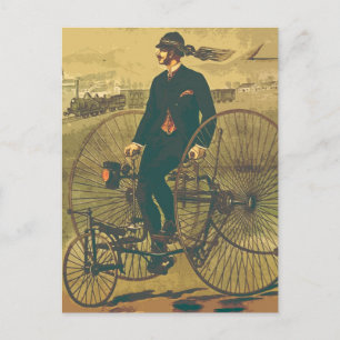 Vintage Giant Tricycle gentleman Mustache Funny Vykort