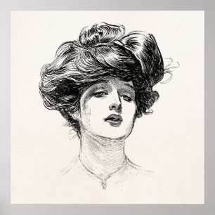 Vintage Gibson Girl Edwardian Retro Woman Porträtt Poster